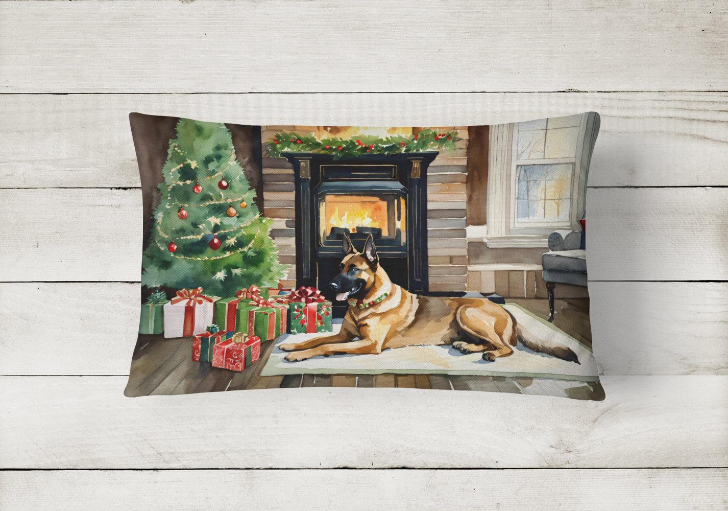 Belgian Malinois Cozy Christmas Decorative Throw Pillow 12x16 Indoor Outdoor Accent Cushion, Fabric Cover with Insert for Sofa, Bed, Porch & Living Room