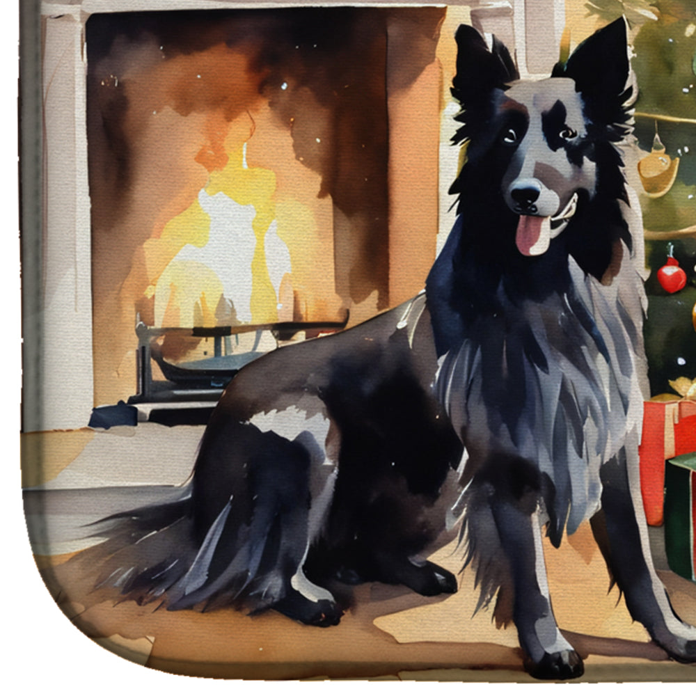 Belgian Sheepdog Cozy Christmas Dish Drying Mat Absorbent Dish Drying Mat Pad for Kitchen Counter Dish Drainer Mat for Countertop, 14 x 21", Multicolor