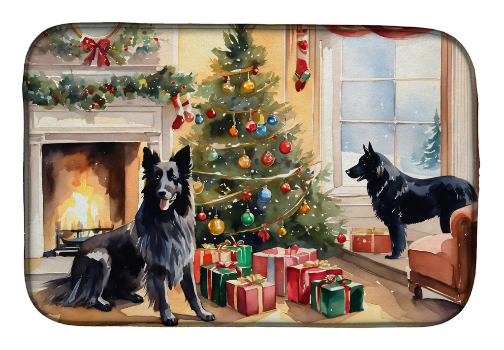Belgian Sheepdog Cozy Christmas Dish Drying Mat Absorbent Dish Drying Mat Pad for Kitchen Counter Dish Drainer Mat for Countertop, 14 x 21", Multicolor
