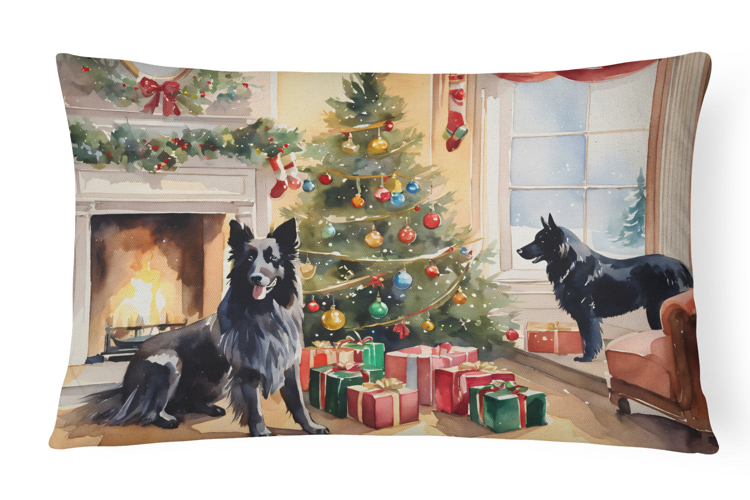 Belgian Sheepdog Cozy Christmas Decorative Throw Pillow 12x16 Indoor Outdoor Accent Cushion, Fabric Cover with Insert for Sofa, Bed, Porch & Living Room