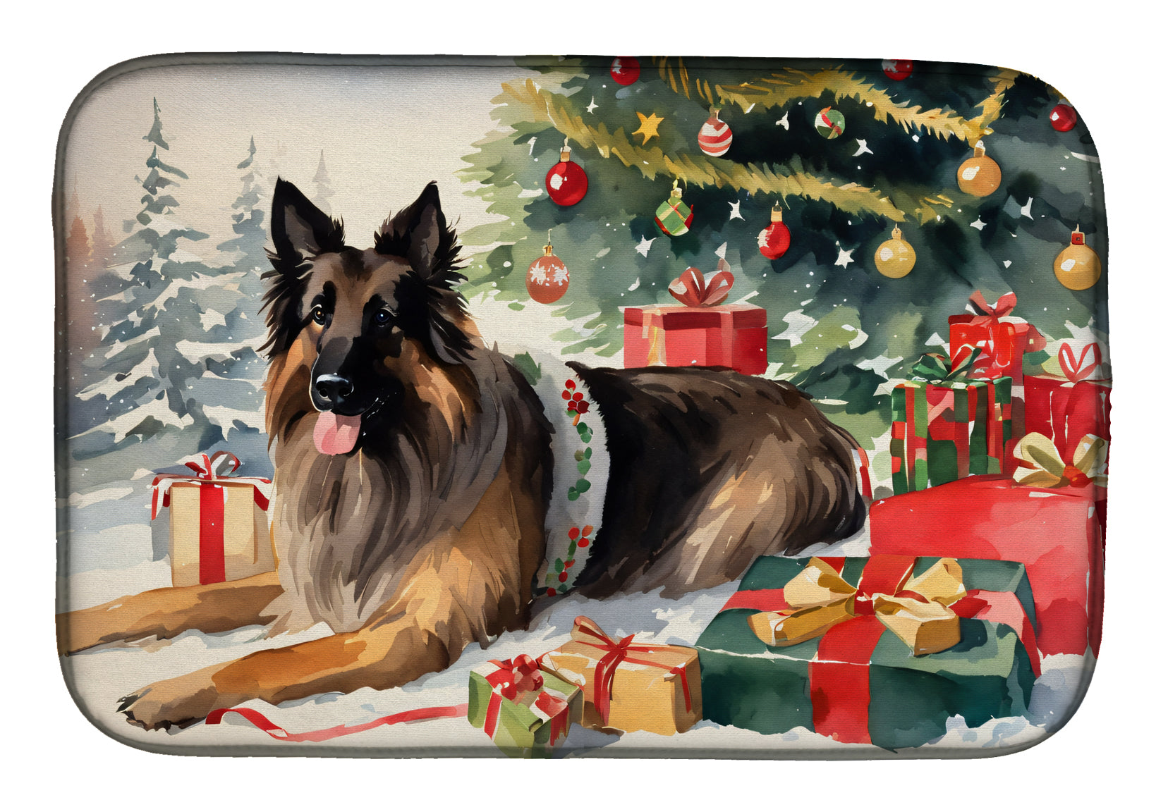 Belgian Tervuren Cozy Christmas Dish Drying Mat Absorbent Dish Drying Mat Pad for Kitchen Counter Dish Drainer Mat for Countertop, 14 x 21", Multicolor