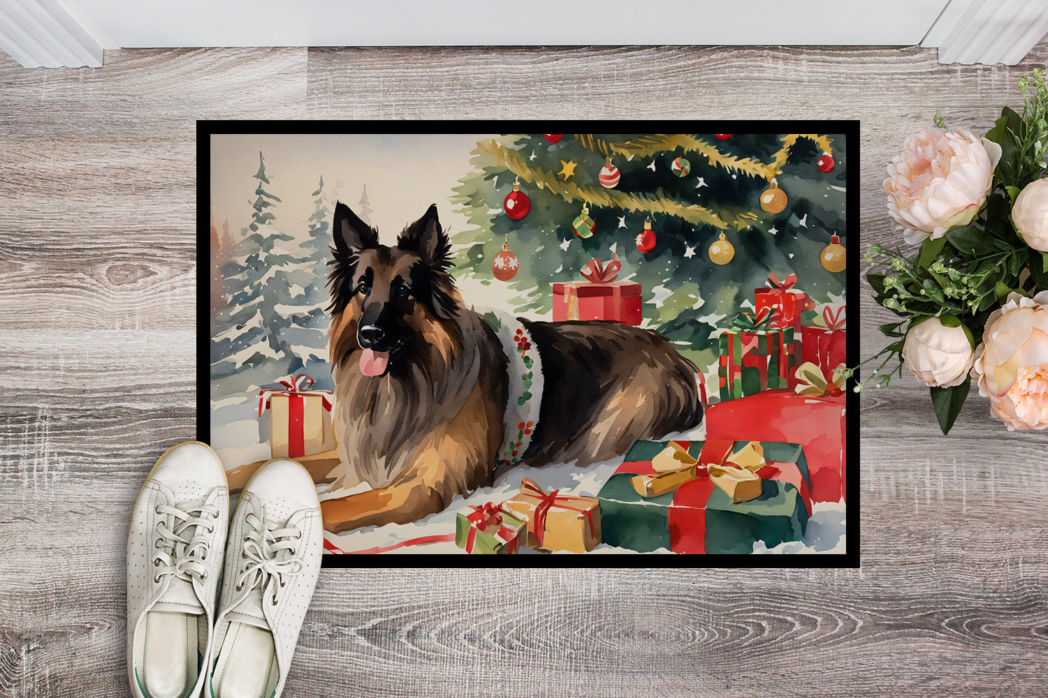 Belgian Tervuren Cozy Christmas Doormat Indoor Outdoor 24H X 36W Front Door Mat Rugs for Entryway, Non Slip Washable Low Pile,