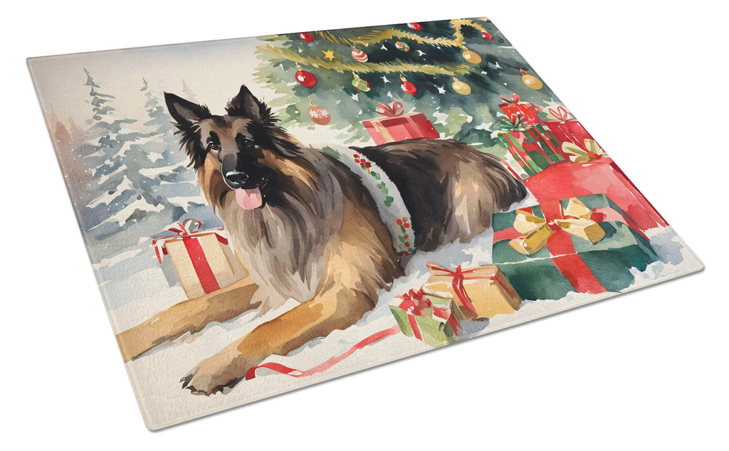 Belgian Tervuren Cozy Christmas Cutting Board Tempered Glass Kitchen Cutting Surface, Heat Resistant Chopping, Non-Slip Feet, Food Prep & Serving