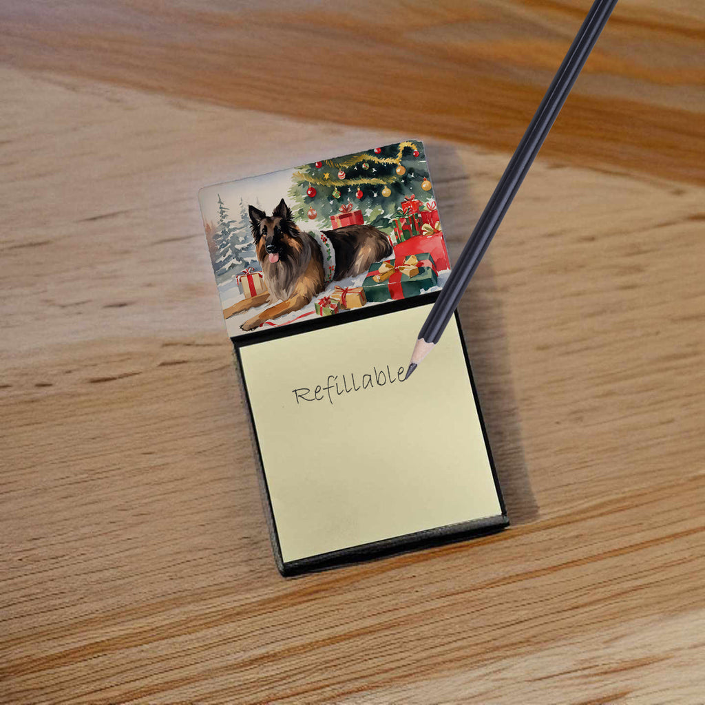Belgian Tervuren Cozy Christmas Watercolor Sticky Note Holder Refillable Dispenser Desk Accessory 3x3 Pad Gift