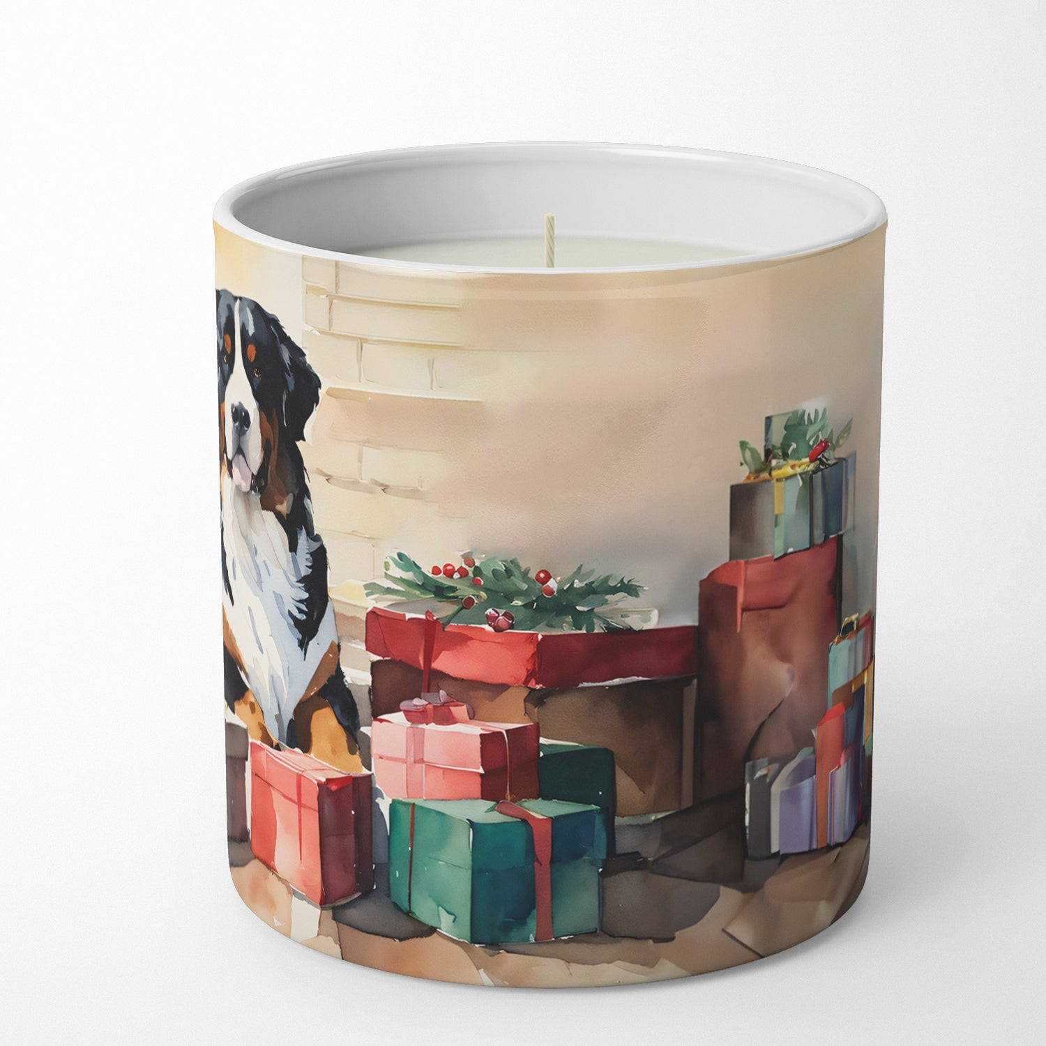 Bernese Mountain Dog Cozy Christmas Decorative Soy Candle Nature Soy Wax Essential Oil Home Decor Ideal for Bedroom Kitchen Bath Office Gift, 10 oz