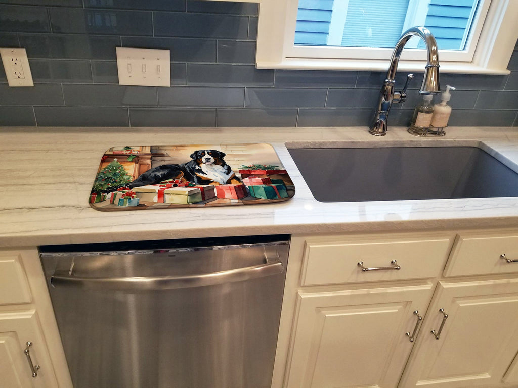 Bernese Mountain Dog Cozy Christmas Dish Drying Mat Absorbent Dish Drying Mat Pad for Kitchen Counter Dish Drainer Mat for Countertop, 14 x 21", Multicolor