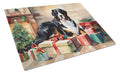 Bernese Mountain Dog Cozy Christmas Cutting Board Tempered Glass Kitchen Cutting Surface, Heat Resistant Chopping, Non-Slip Feet, Food Prep & Serving