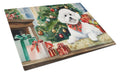 Bichon Frise Cozy Christmas Cutting Board Tempered Glass Kitchen Cutting Surface, Heat Resistant Chopping, Non-Slip Feet, Food Prep & Serving