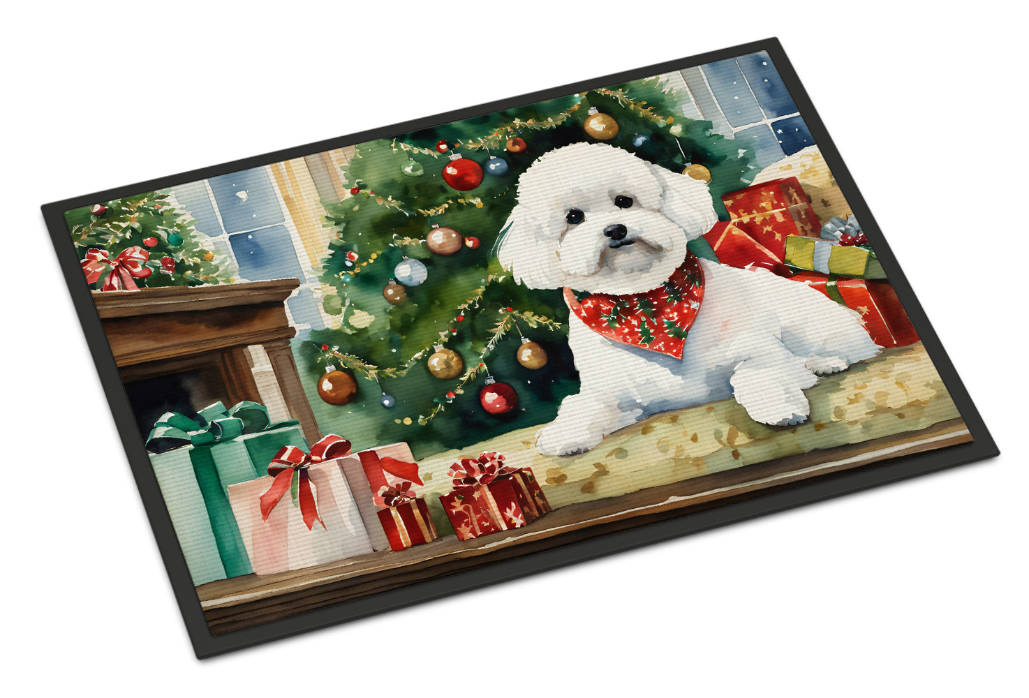 Bichon Frise Cozy Christmas Doormat Indoor Outdoor 18H X 27W Front Door Mat Rugs for Entryway, Non Slip Washable