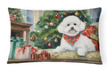 Bichon Frise Cozy Christmas Decorative Throw Pillow 12x16 Indoor Outdoor Accent Cushion, Fabric Cover with Insert for Sofa, Bed, Porch & Living Room