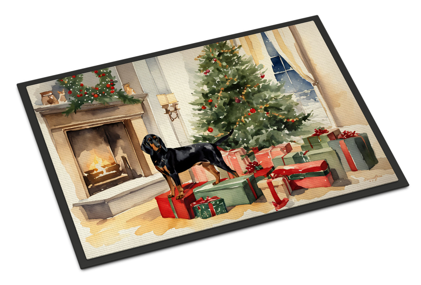 Black and Tan Coonhound Cozy Christmas Doormat Indoor Outdoor 24H X 36W Front Door Mat Rugs for Entryway, Non Slip Washable Low Pile,