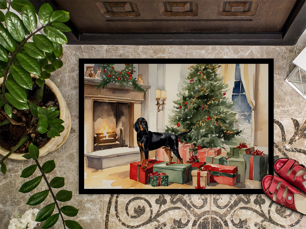 Black and Tan Coonhound Cozy Christmas Doormat Indoor Outdoor 24H X 36W Front Door Mat Rugs for Entryway, Non Slip Washable Low Pile,
