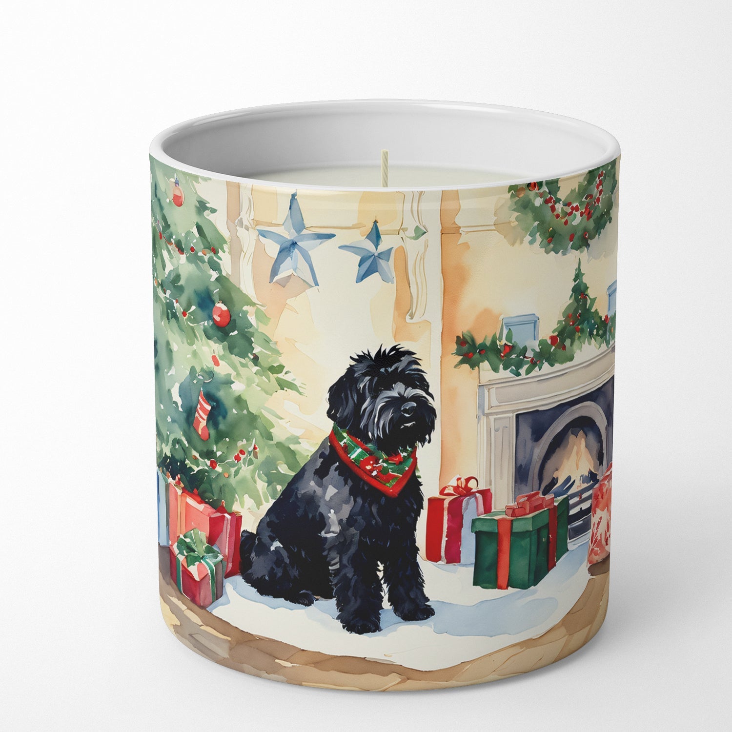 Black Russian Terrier Cozy Christmas Decorative Soy Candle Nature Soy Wax Essential Oil Home Decor Ideal for Bedroom Kitchen Bath Office Gift, 10 oz