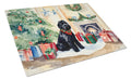 Black Russian Terrier Cozy Christmas Cutting Board Tempered Glass Kitchen Cutting Surface, Heat Resistant Chopping, Non-Slip Feet, Food Prep & Serving