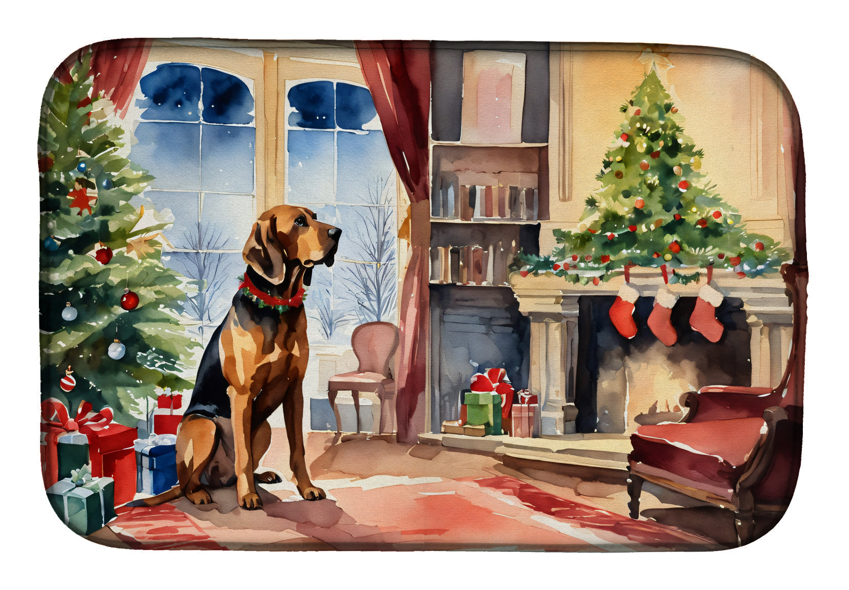 Bloodhound Cozy Christmas Dish Drying Mat Absorbent Dish Drying Mat Pad for Kitchen Counter Dish Drainer Mat for Countertop, 14 x 21", Multicolor