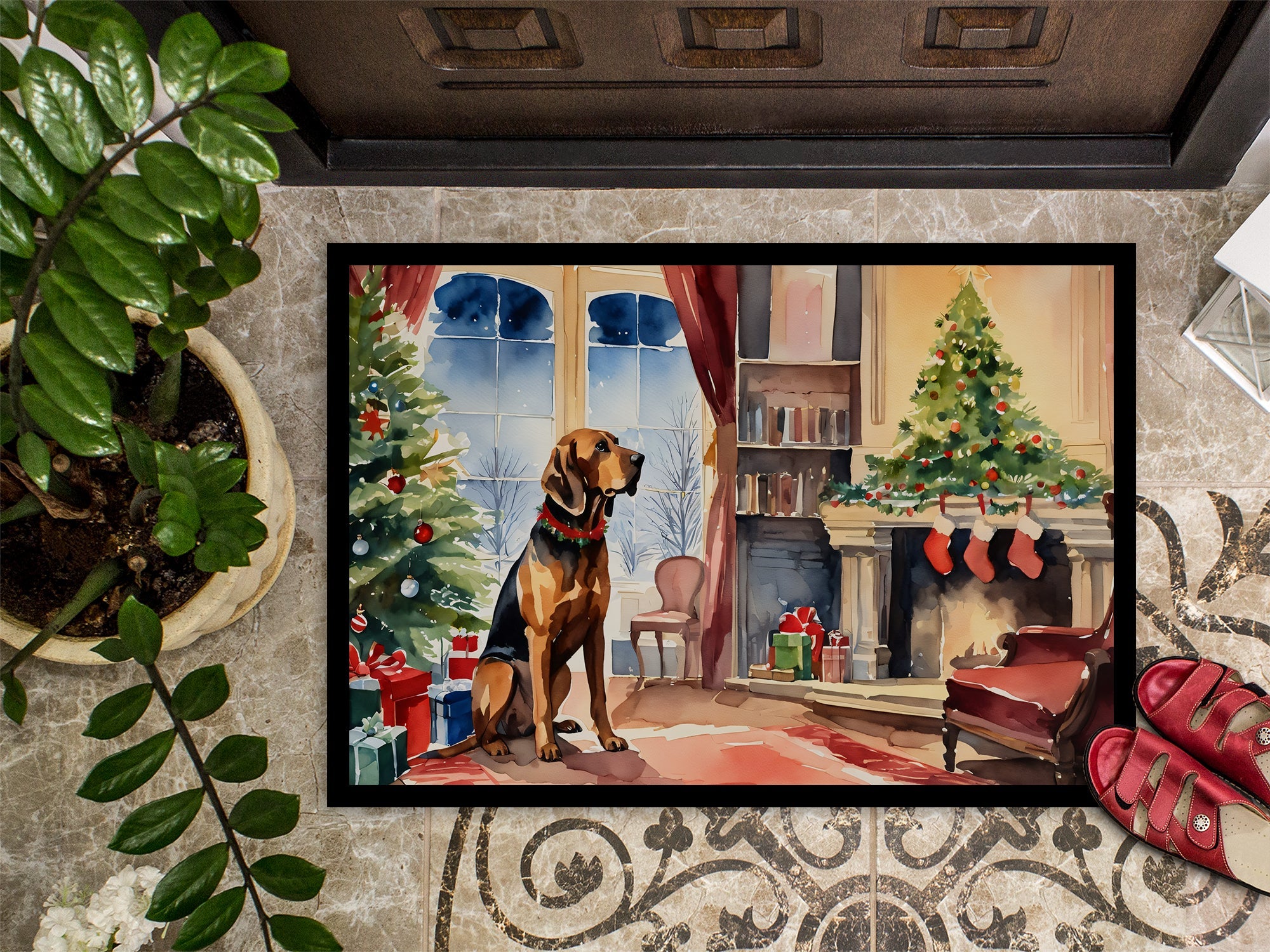 Bloodhound Cozy Christmas Doormat Indoor Outdoor 24H X 36W Front Door Mat Rugs for Entryway, Non Slip Washable Low Pile,