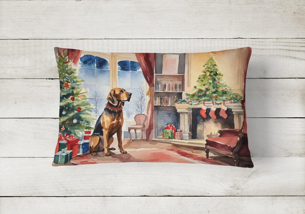 Bloodhound Cozy Christmas Decorative Throw Pillow 12x16 Indoor Outdoor Accent Cushion, Fabric Cover with Insert for Sofa, Bed, Porch & Living Room