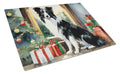 Border Collie Cozy Christmas Cutting Board Tempered Glass Kitchen Cutting Surface, Heat Resistant Chopping, Non-Slip Feet, Food Prep & Serving