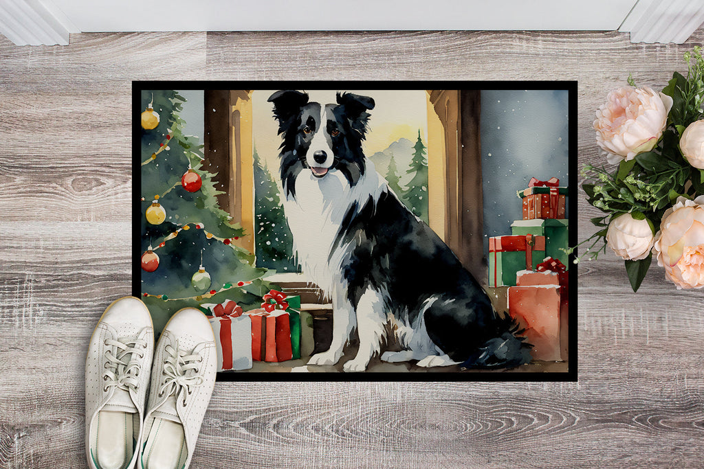 Border Collie Cozy Christmas Doormat Indoor Outdoor 18H X 27W Front Door Mat Rugs for Entryway, Non Slip Washable