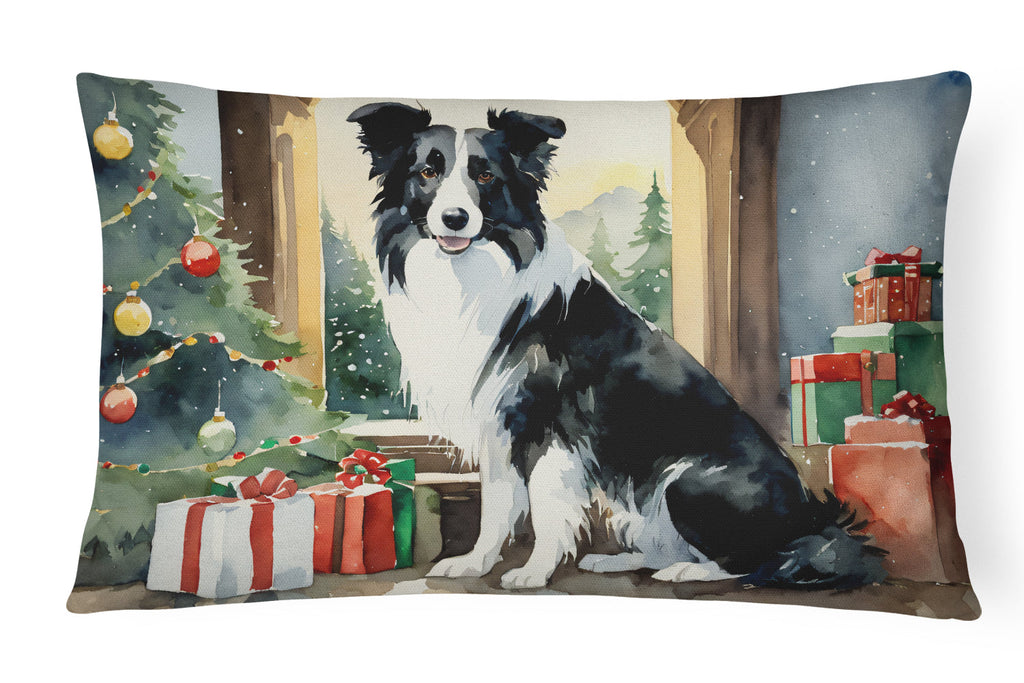 Border Collie Cozy Christmas Decorative Throw Pillow 12x16 Indoor Outdoor Accent Cushion, Fabric Cover with Insert for Sofa, Bed, Porch & Living Room