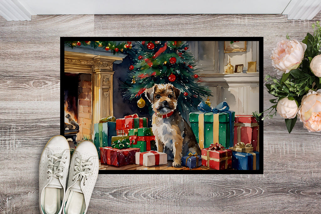 Border Terrier Cozy Christmas Doormat Indoor Outdoor 24H X 36W Front Door Mat Rugs for Entryway, Non Slip Washable Low Pile,