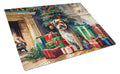 Border Terrier Cozy Christmas Cutting Board Tempered Glass Kitchen Cutting Surface, Heat Resistant Chopping, Non-Slip Feet, Food Prep & Serving