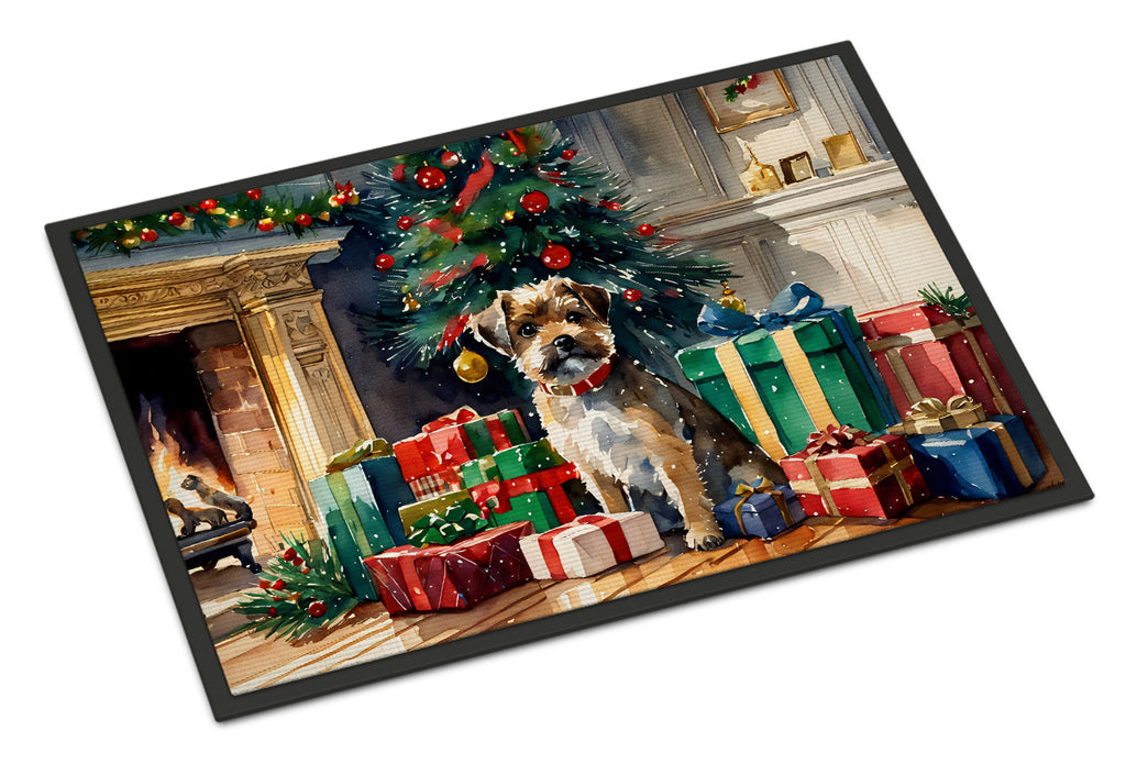 Border Terrier Cozy Christmas Doormat Indoor Outdoor 18H X 27W Front Door Mat Rugs for Entryway, Non Slip Washable