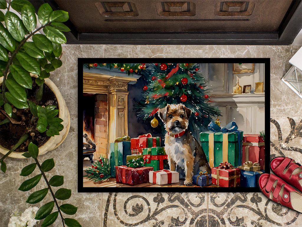 Border Terrier Cozy Christmas Doormat Indoor Outdoor 18H X 27W Front Door Mat Rugs for Entryway, Non Slip Washable