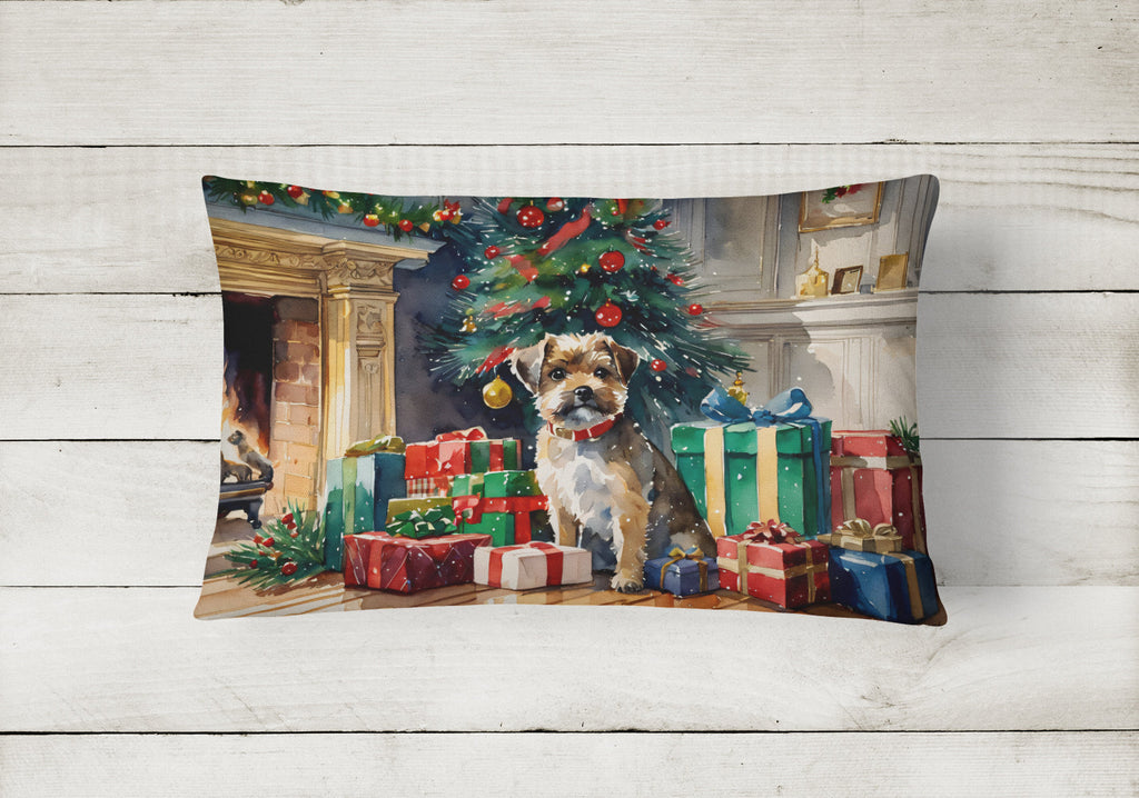 Border Terrier Cozy Christmas Decorative Throw Pillow 12x16 Indoor Outdoor Accent Cushion, Fabric Cover with Insert for Sofa, Bed, Porch & Living Room