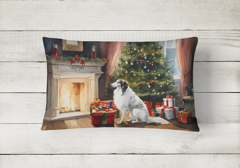 Borzoi Cozy Christmas Decorative Throw Pillow 12x16 Indoor Outdoor Accent Cushion, Fabric Cover with Insert for Sofa, Bed, Porch & Living Room