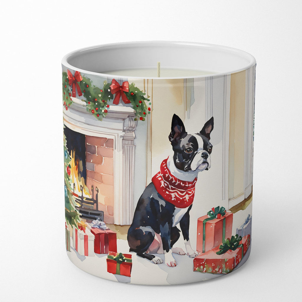Boston Terrier Cozy Christmas Decorative Soy Candle Nature Soy Wax Essential Oil Home Decor Ideal for Bedroom Kitchen Bath Office Gift, 10 oz
