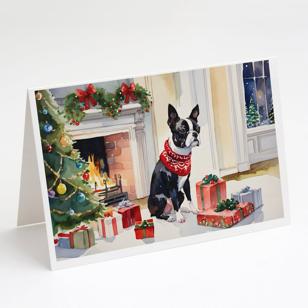 Boston Terrier Cozy Christmas Greeting Cards Pack of 8 Blank Cards with Envelopes Whimsical A7 Size 5x7