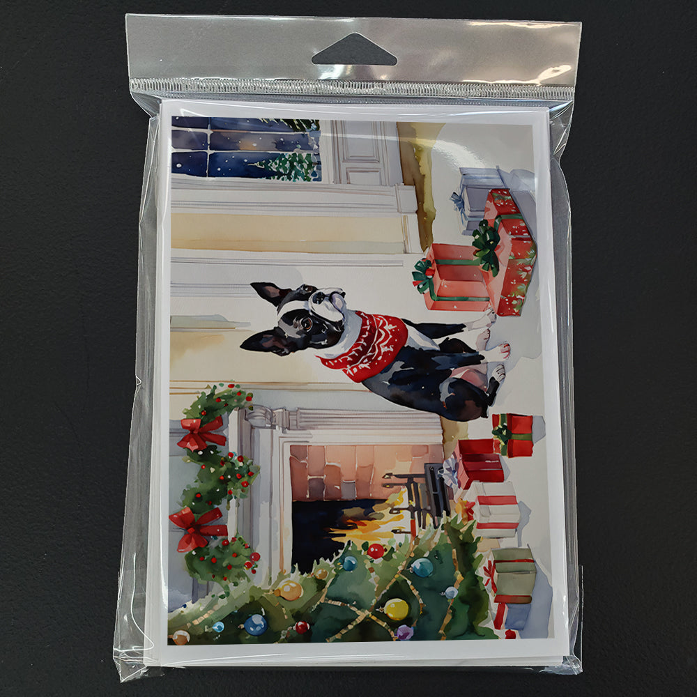 Boston Terrier Cozy Christmas Greeting Cards Pack of 8 Blank Cards with Envelopes Whimsical A7 Size 5x7
