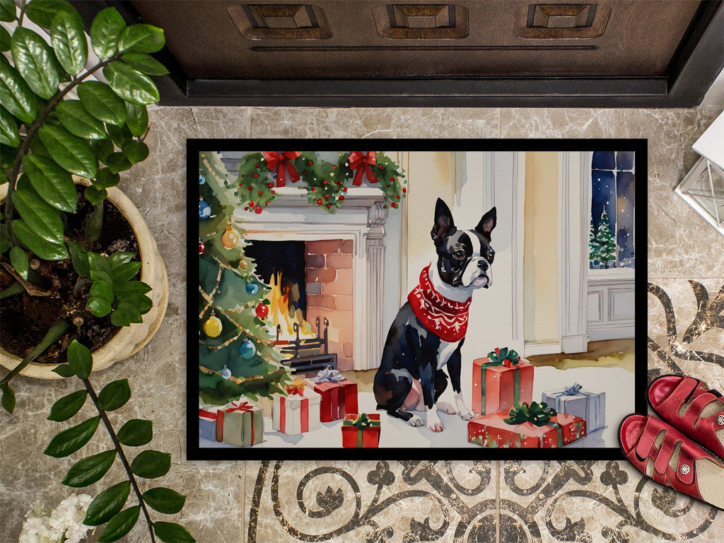 Boston Terrier Cozy Christmas Doormat Indoor Outdoor 24H X 36W Front Door Mat Rugs for Entryway, Non Slip Washable Low Pile,