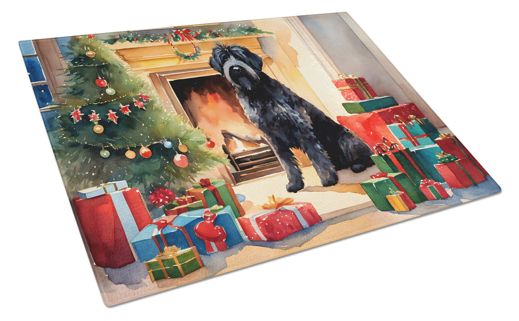 Bouvier des Flandres Cozy Christmas Cutting Board Tempered Glass Kitchen Cutting Surface, Heat Resistant Chopping, Non-Slip Feet, Food Prep & Serving