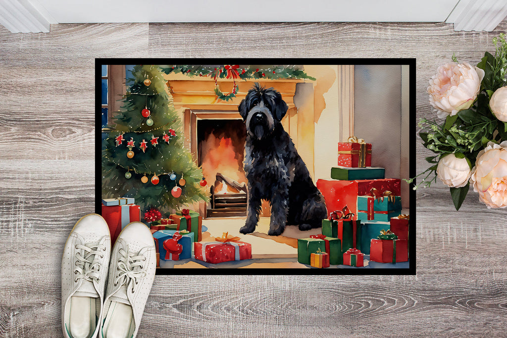 Bouvier des Flandres Cozy Christmas Doormat Indoor Outdoor 18H X 27W Front Door Mat Rugs for Entryway, Non Slip Washable