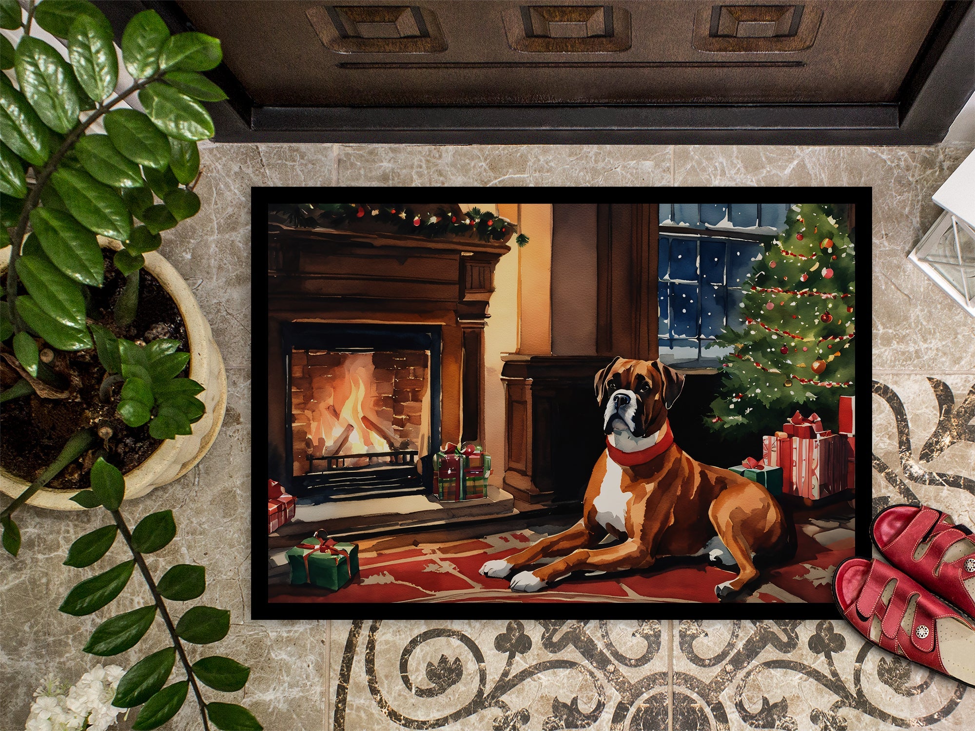 Boxer Cozy Christmas Doormat Indoor Outdoor 24H X 36W Front Door Mat Rugs for Entryway, Non Slip Washable Low Pile,