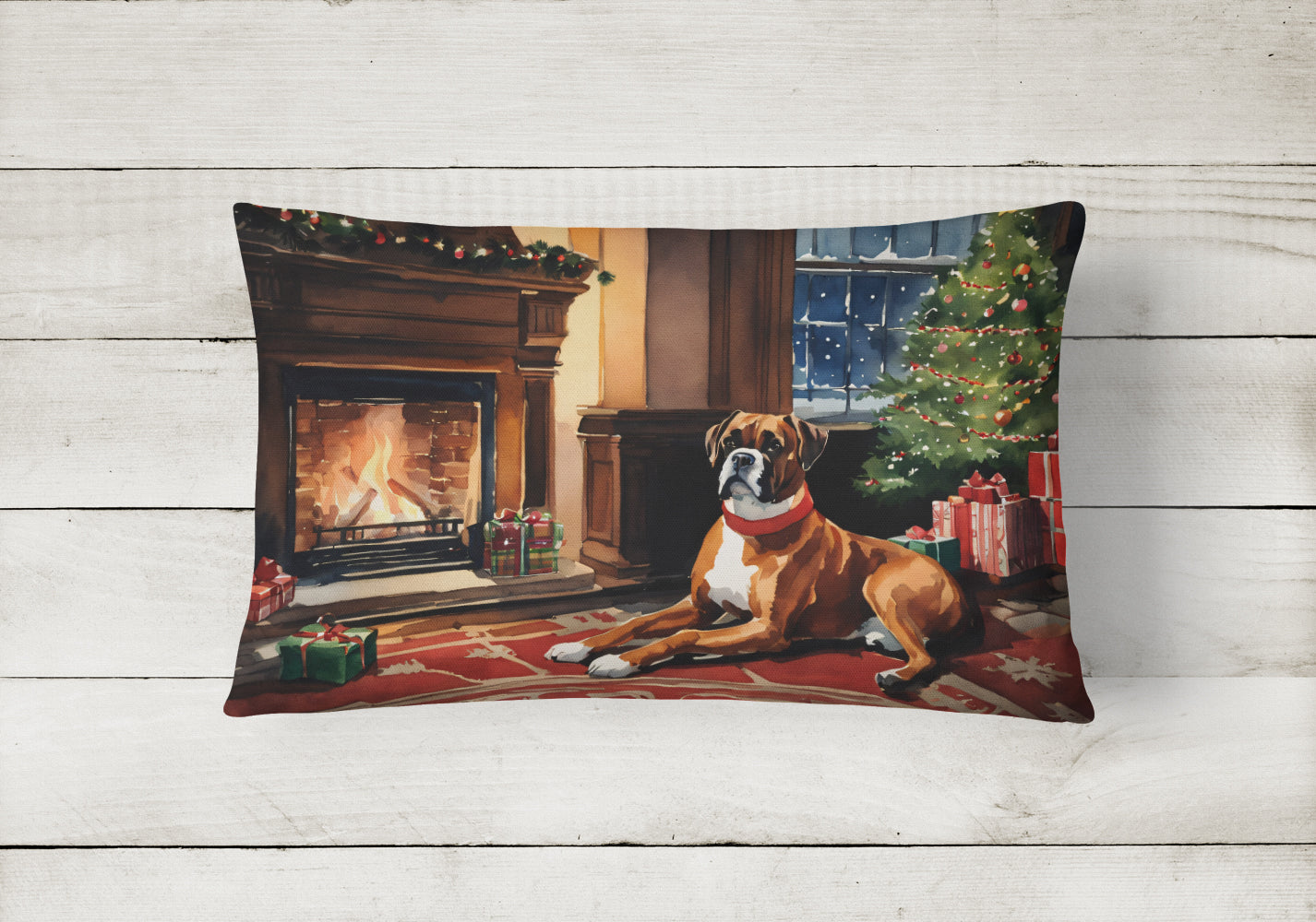 Boxer Cozy Christmas Decorative Throw Pillow 12x16 Indoor Outdoor Accent Cushion, Fabric Cover with Insert for Sofa, Bed, Porch & Living Room