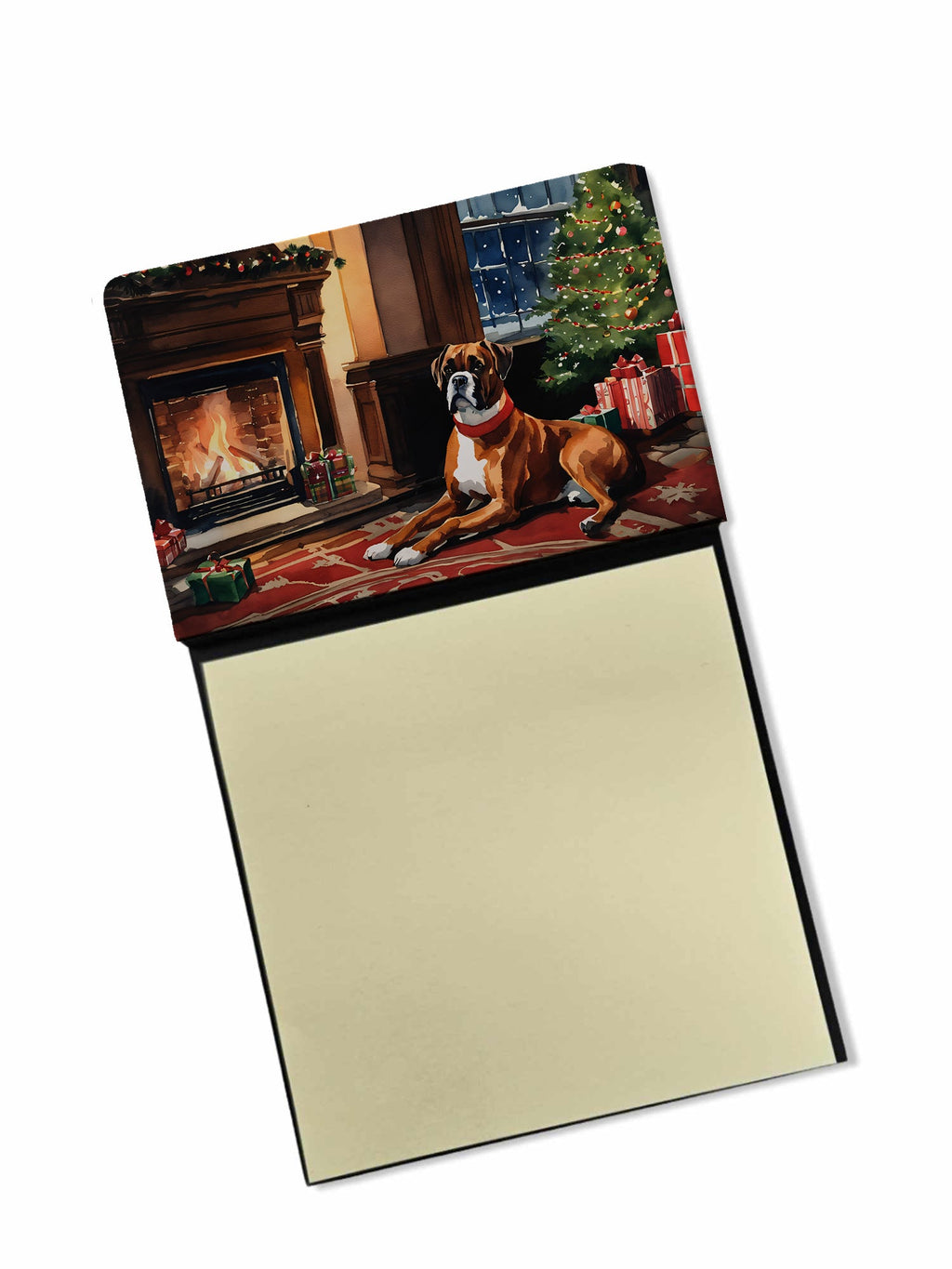 Boxer Cozy Christmas Watercolor Sticky Note Holder Refillable Dispenser Desk Accessory 3x3 Pad Gift