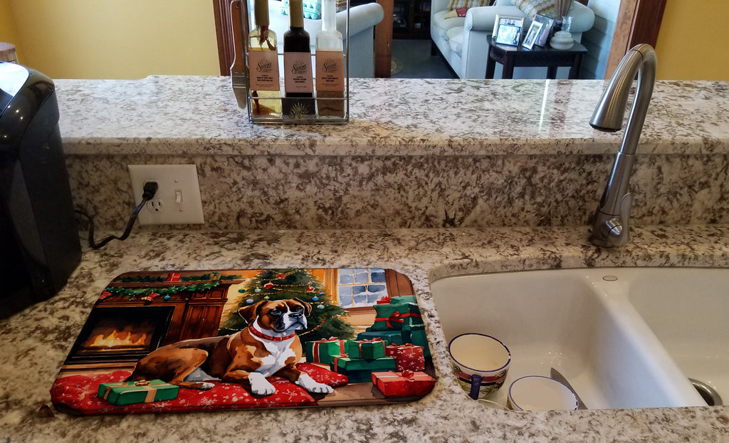 Boxer Cozy Christmas Dish Drying Mat Absorbent Dish Drying Mat Pad for Kitchen Counter Dish Drainer Mat for Countertop, 14 x 21", Multicolor