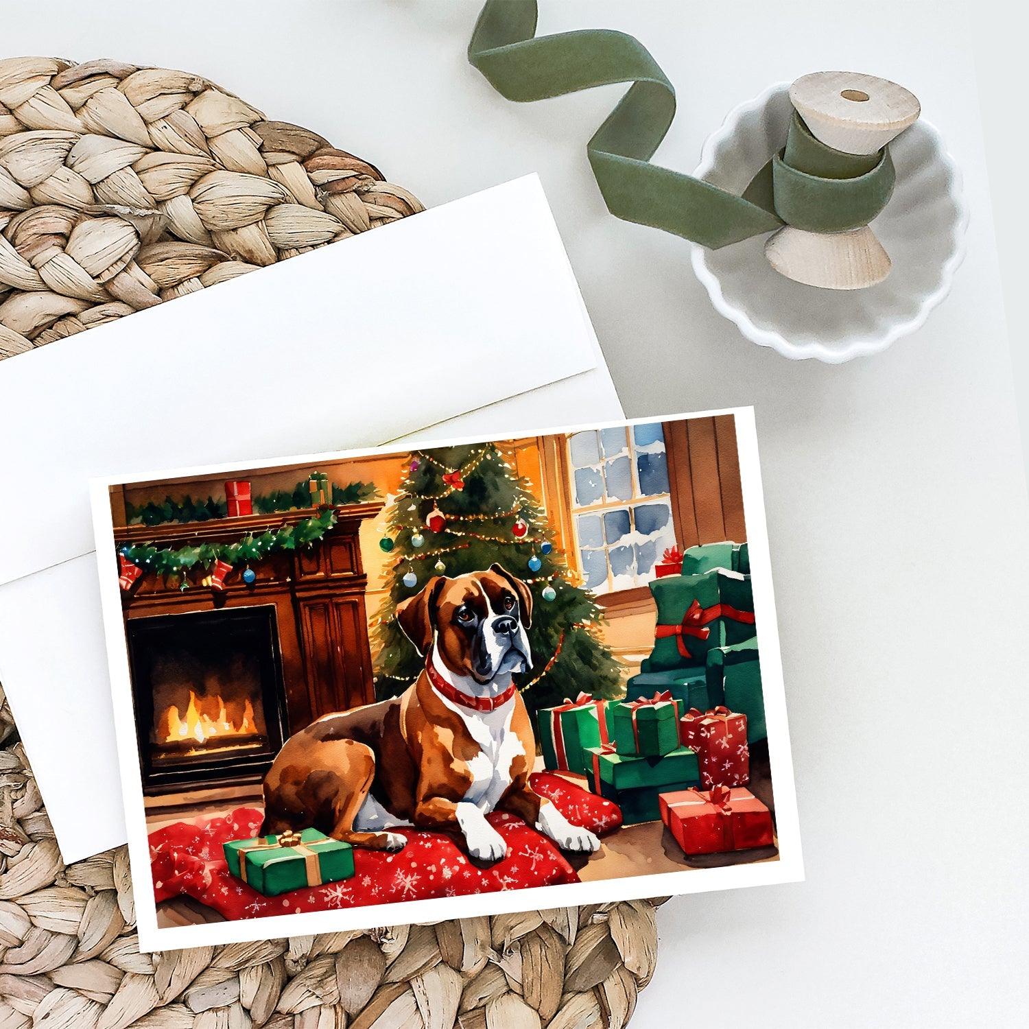 Boxer Cozy Christmas Greeting Cards Pack of 8 Blank Cards with Envelopes Whimsical A7 Size 5x7
