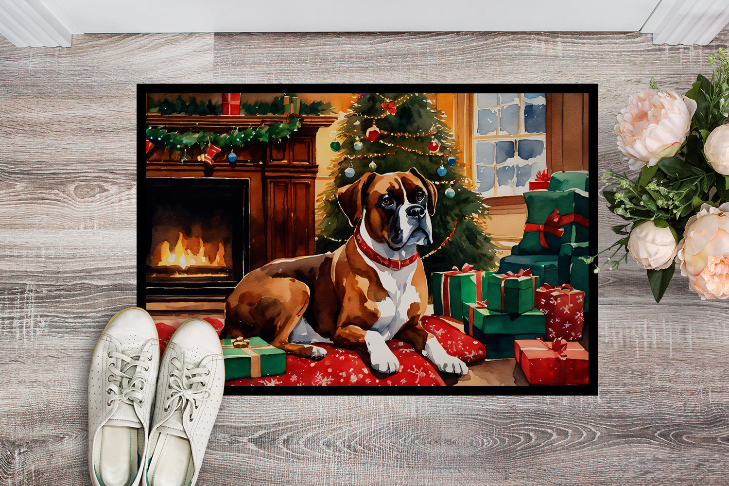 Boxer Cozy Christmas Doormat Indoor Outdoor 18H X 27W Front Door Mat Rugs for Entryway, Non Slip Washable