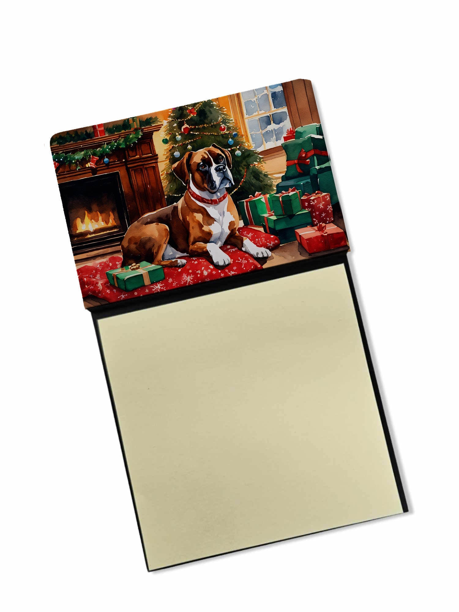 Boxer Cozy Christmas Watercolor Sticky Note Holder Refillable Dispenser Desk Accessory 3x3 Pad Gift