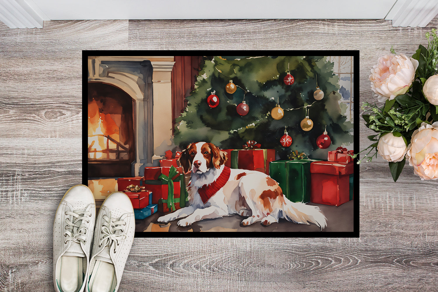 Brittany Cozy Christmas Doormat Indoor Outdoor 24H X 36W Front Door Mat Rugs for Entryway, Non Slip Washable Low Pile,