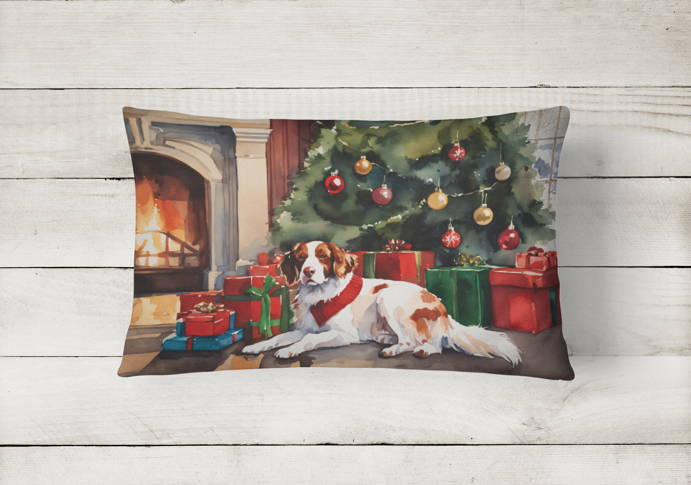 Brittany Cozy Christmas Decorative Throw Pillow 12x16 Indoor Outdoor Accent Cushion, Fabric Cover with Insert for Sofa, Bed, Porch & Living Room