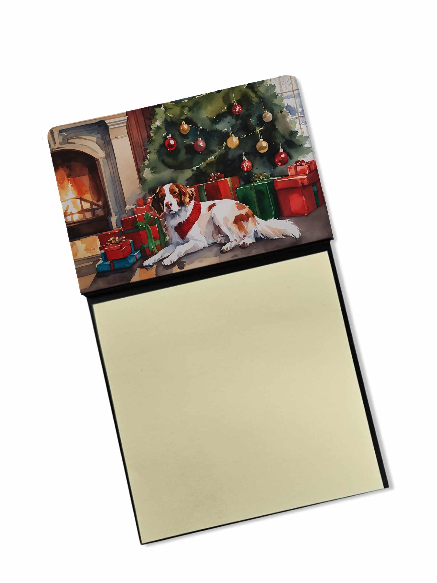 Brittany Cozy Christmas Watercolor Sticky Note Holder Refillable Dispenser Desk Accessory 3x3 Pad Gift
