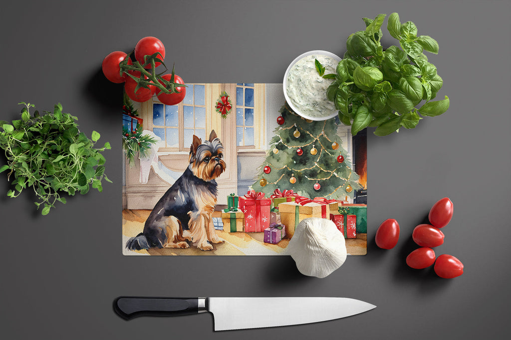 Brussels Griffon Cozy Christmas Cutting Board Tempered Glass Kitchen Cutting Surface, Heat Resistant Chopping, Non-Slip Feet, Food Prep & Serving