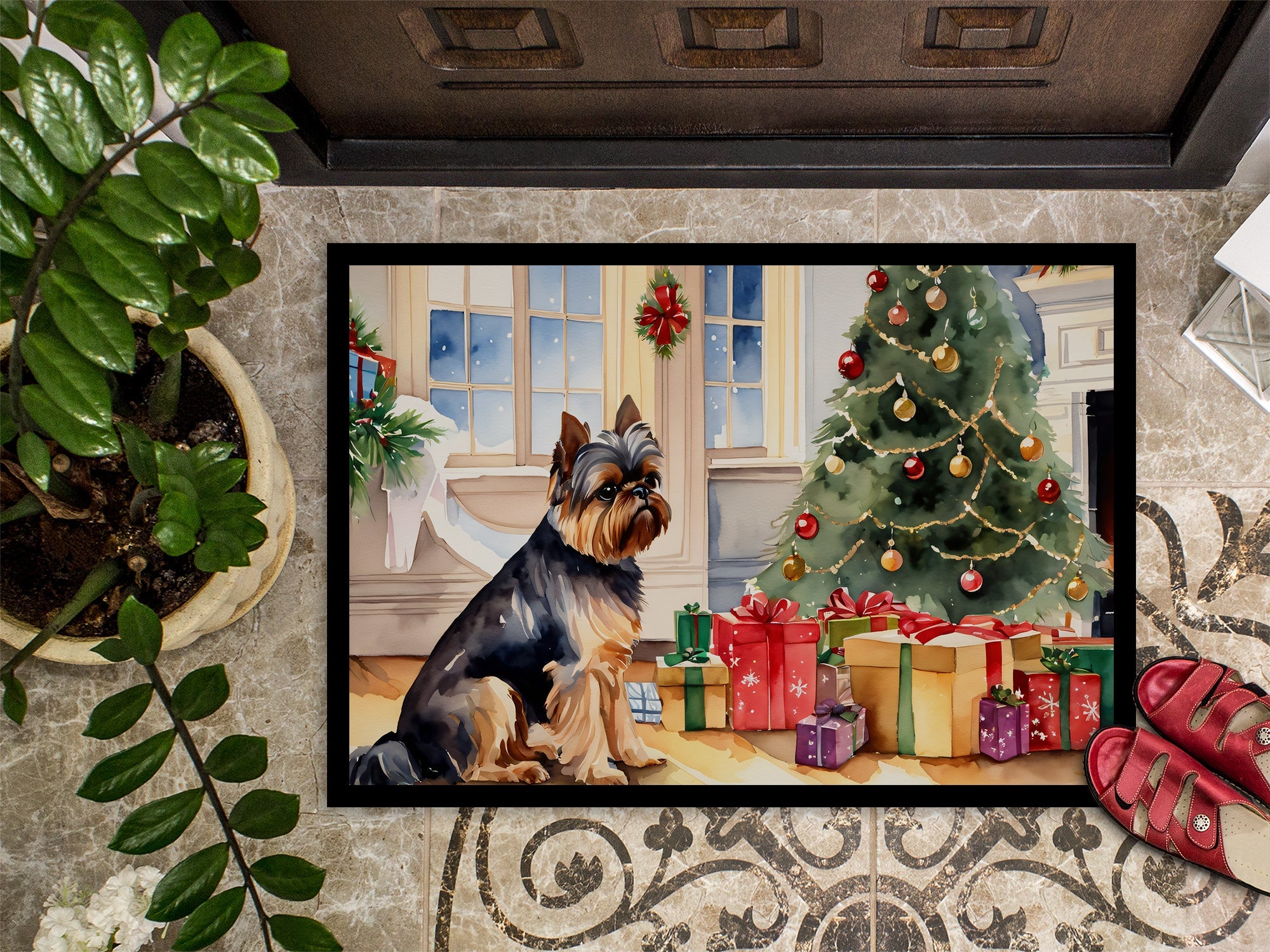 Brussels Griffon Cozy Christmas Doormat Indoor Outdoor 18H X 27W Front Door Mat Rugs for Entryway, Non Slip Washable