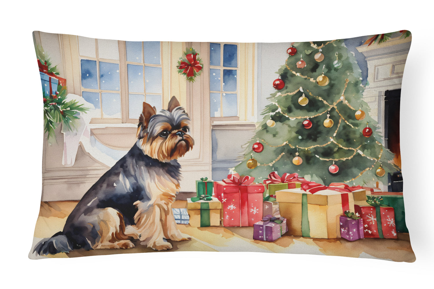 Brussels Griffon Cozy Christmas Decorative Throw Pillow 12x16 Indoor Outdoor Accent Cushion, Fabric Cover with Insert for Sofa, Bed, Porch & Living Room