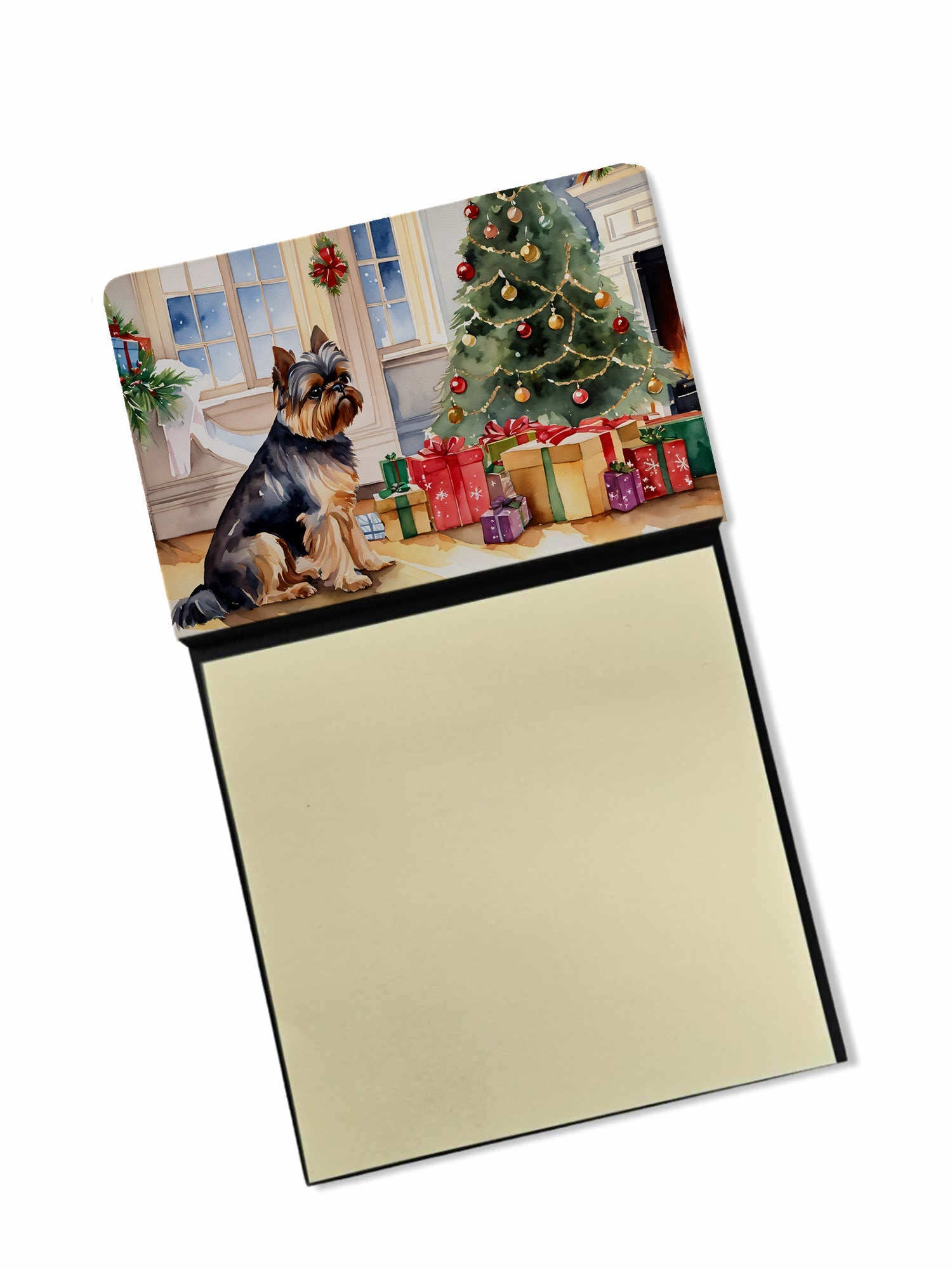 Brussels Griffon Cozy Christmas Watercolor Sticky Note Holder Refillable Dispenser Desk Accessory 3x3 Pad Gift